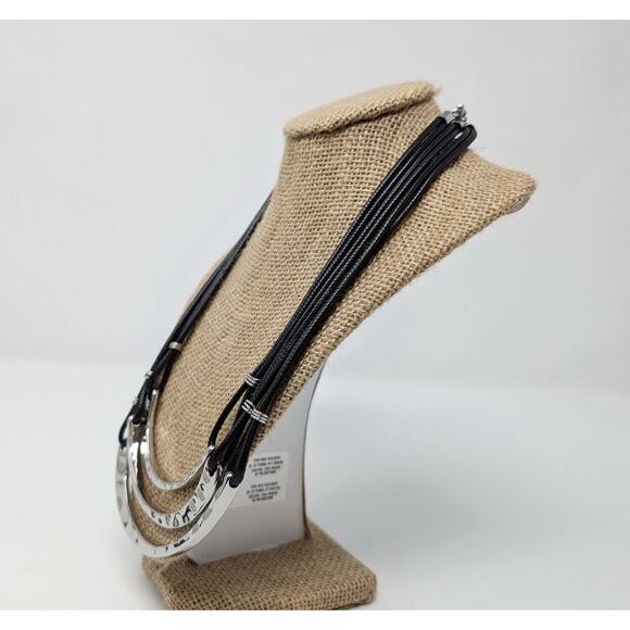 Linea Louis Dell'Olio Black Triple Cord Silver Tone Necklace Earrings Set - Picture 5 of 14